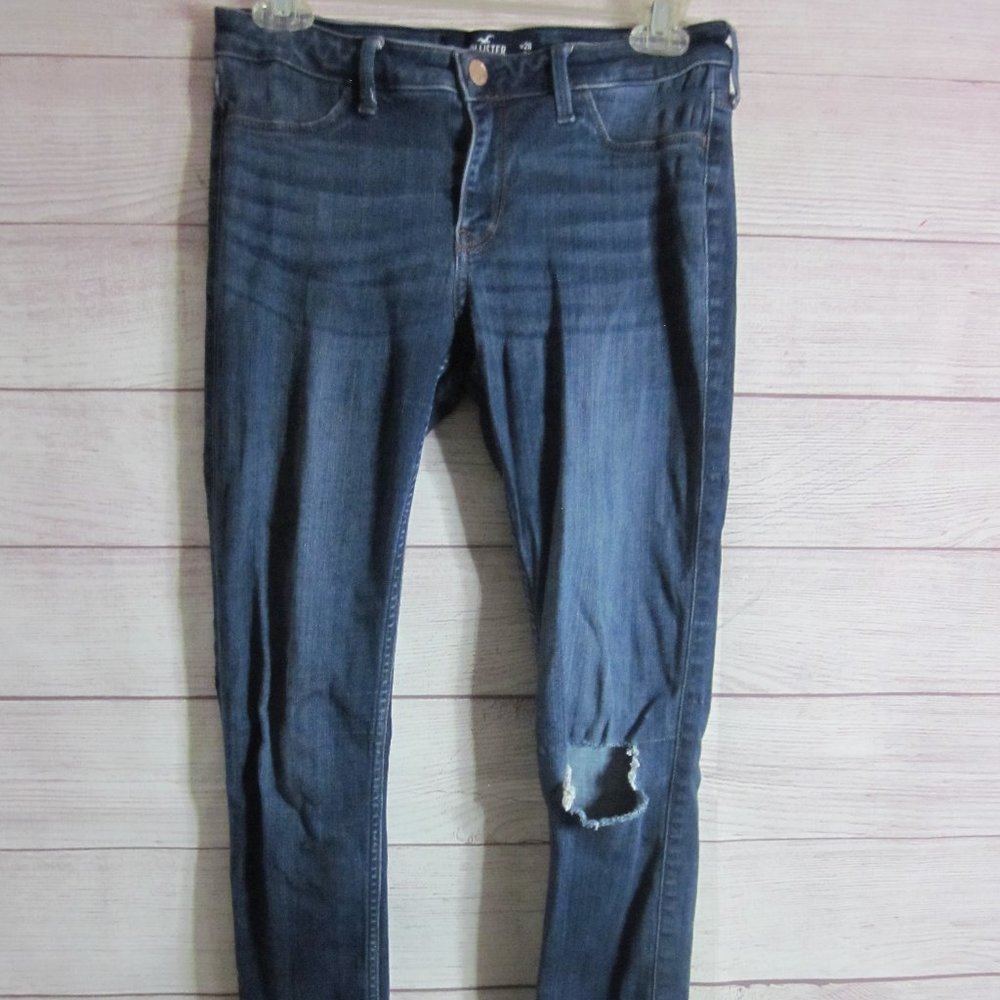 Hollister Low Rise Legging Jean Size 7 28W x 30L Blue Distressed